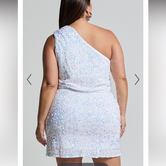 One shoulder white iridescent sequin mini dress - Picture 3 of 4